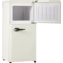 Retro-Kylskåp, Gefrierkombination, 88.8 cm, 60L kyl, 22L frys, 102 kWh/år, LED-ljus, Cremevit, Energieklass E