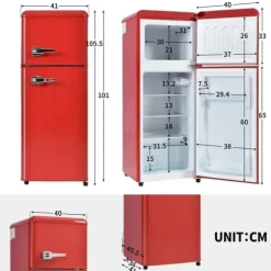 Retro-Kylskåp, Kombinerad kyl och frys, 105.5 cm, 92L, 28L frys, 116 kWh/år