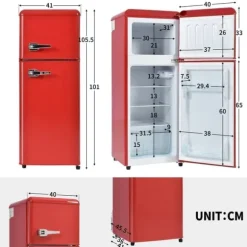 Retro-Kylskåp, Kombinerad kyl och frys, 105.5 cm, 92L, 28L frys, 116 kWh/år