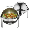 Roll Top Chafing Dish Buffet Set, 6 Qt 2-pack, rostfritt stål med 2 kastruller, rund cateringvärmare med lock och bränslehållare.
