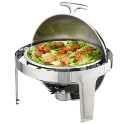 Roll Top Chafing Dish Buffet Set, 6 Qt 2-pack, rostfritt stål med 2 kastruller, rund cateringvärmare med lock och bränslehållare.