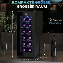 Rootz 12 flaskan vin kylskåp - dryck kylskåp - dryckskylare - energieffektiv - 26,5 cm w x 51,5 cm d x 65 h cm - pekskärm & LED -ljus