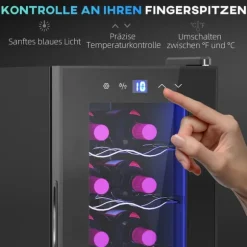 Rootz 12 flaskan vin kylskåp - dryck kylskåp - dryckskylare - energieffektiv - 26,5 cm w x 51,5 cm d x 65 h cm - pekskärm & LED -ljus