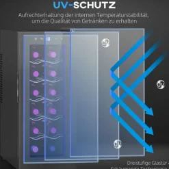 Rootz 12 flaskan vin kylskåp - dryck kylskåp - dryckskylare - energieffektiv - 26,5 cm w x 51,5 cm d x 65 h cm - pekskärm & LED -ljus