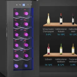 Rootz 12 flaskan vin kylskåp - dryck kylskåp - dryckskylare - energieffektiv - 26,5 cm w x 51,5 cm d x 65 h cm - pekskärm & LED -ljus
