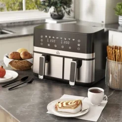 Rootz Hot Air Fryer - Fritös - Dual Basket Fryer - 2700W - 8 inställningar - Smart Finish - Hälsosammare måltider - 41,8 cm x 39,2 cm x 31,1 cm - Svar | CDON