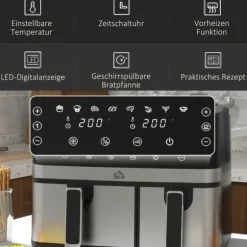 Rootz Hot Air Fryer - Fritös - Dual Basket Fryer - 2700W - 8 inställningar - Smart Finish - Hälsosammare måltider - 41,8 cm x 39,2 cm x 31,1 cm - Svar | CDON