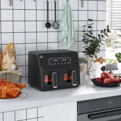 Rootz Hot Air Fryer - Oljefri dubbelkammare - Air Fryer - Hälsosammare matlagning - 38,5 cm x 38 cm x 30,5 cm - Svart