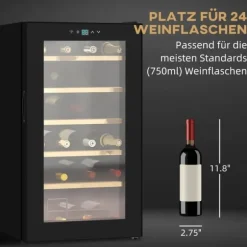 Rootz vinkylskåp - Vinkylare - Dryckekylare - Snabbkylning - UV-skydd - Enkel rengöring - 43 cm x 45 cm x 75 cm - Stål & härdat glas