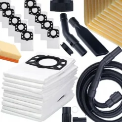 Rosfix 10 påsar + filter för Kärcher WD6 WD4 WD5 MV4 dammsugare + slang/rör för Kärcher dammsugare 4m