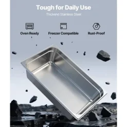 Rostfri ångpanna, Fullstorlek 145mm djup, 20,5L, Anti-Jam, återanvändbar för restaurang, hotell, hem, fest, 1-pack