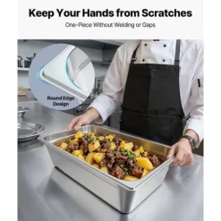 Rostfri ångpanna, Fullstorlek 145mm djup, 20,5L, Anti-Jam, återanvändbar för restaurang, hotell, hem, fest, 1-pack