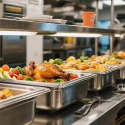 Rostfri ångpanna, Fullstorlek 145mm djup, 20,5L, Anti-Jam, återanvändbar för restaurang, hotell, hem, fest, 1-pack