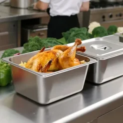 Rostfria ångpannor för hotell, 1/2 storlek x 148mm, 9L bord, anti-sylt, 2-pack