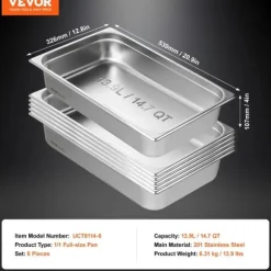 Rostfria stålbufféchafingrätter, 6 olika kapacitetsalternativ, djup design, hållbart material,6 stycken 4 tum