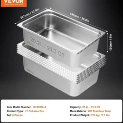 Rostfria stålbufféchafingrätter, 6 olika kapacitetsalternativ, djup design, hållbart material,6 stycken 6 tum