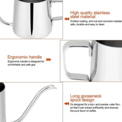 Rostfritt Stål Droppkaffekanna Lång Svanhalspipa Vattenkokare Kopp Teverktyg (Silver 250ml)