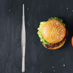 Rostfritt Stål Kökspincett Matklämma med Räfflad Spets Matlagningsverktyg för HemmabrukSilver
