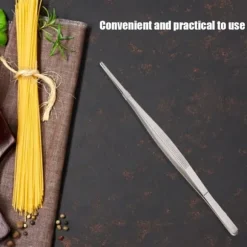 Rostfritt Stål Kökspincett Matklämma med Räfflad Spets Matlagningsverktyg för HemmabrukSilver