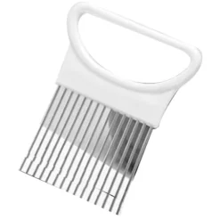 Rostfritt stål Lökhållare Lökskärarassistent Rostfritt stål Köksprylar för att skiva kötttråd Frukt Grönsaker Vit