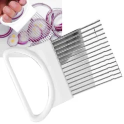 Rostfritt stål Lökhållare Lökskärarassistent Rostfritt stål Köksprylar för att skiva kötttråd Frukt Grönsaker Vit