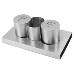 Rostfritt stål Salt Peppar Shakers Set Tandpetare Hållare med bricka Kryddor Shakers Krydddispenser Kökstillbehör