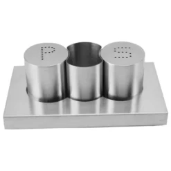 Rostfritt stål Salt Peppar Shakers Set Tandpetare Hållare med bricka Kryddor Shakers Krydddispenser Kökstillbehör