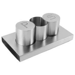 Rostfritt stål Salt Peppar Shakers Set Tandpetare Hållare med bricka Kryddor Shakers Krydddispenser Kökstillbehör