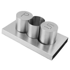 Rostfritt stål Salt Peppar Shakers Set Tandpetare Hållare med bricka Kryddor Shakers Krydddispenser Kökstillbehör