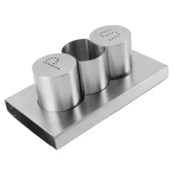 Rostfritt stål Salt Peppar Shakers Set Tandpetare Hållare med bricka Kryddor Shakers Krydddispenser Kökstillbehör