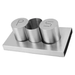 Rostfritt stål Salt Peppar Shakers Set Tandpetare Hållare med bricka Kryddor Shakers Krydddispenser Kökstillbehör