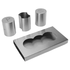 Rostfritt stål Salt Peppar Shakers Set Tandpetare Hållare med bricka Kryddor Shakers Krydddispenser Kökstillbehör