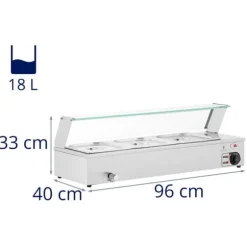 Royal Catering - Bain marie - 2,000 W - 3 GN 1/2 - Tappkran - Glasskydd