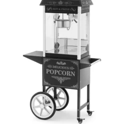 Royal Catering - Popcornmaskin med vagn - Retrodesign - 195 / 235 - °C - Svart