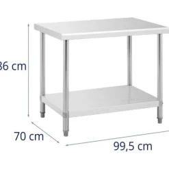 Royal Catering - Rostfri arbetsbänk - 100 x 70 cm - 250 kg lastkapacitet