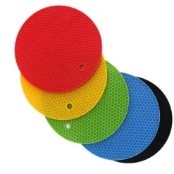 Runda silikonunderläggsmattor - 5-pack, 7 tum, värmebeständiga grytlappar (gul/svart/röd/blå/grön)