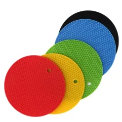 Runda silikonunderläggsmattor - 5-pack, 7 tum, värmebeständiga grytlappar (gul/svart/röd/blå/grön)