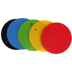 Runda silikonunderläggsmattor - 5-pack, 7 tum, värmebeständiga grytlappar (gul/svart/röd/blå/grön)