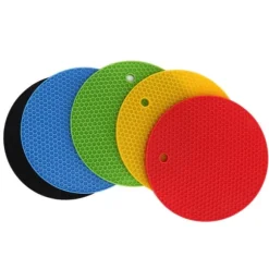 Runda silikonunderläggsmattor - 5-pack, 7 tum, värmebeständiga grytlappar (gul/svart/röd/blå/grön)