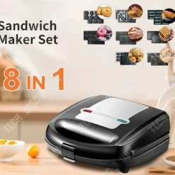 Sandwich- och våffeljärn - TD® - 8 i 1 - Svart - 750W - Non-stick beläggning