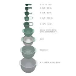 Sats med blandskålar - Joseph Joseph - Nest™ 9 Plus - 9 delar - Grön - Modern design
