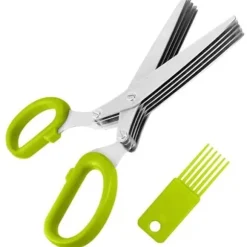 Sax, örtsax med 5 blad, kökssax för flera ändamål Örtsax, blad i rostfritt stål, med rengöringskam