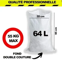 Säckar för avfall - Avfallssäck - Sandpåse - 20 stycken, 55 x 95 cm, 64L - för sand, jord, grus, trädgårdsarbete, byggavfall