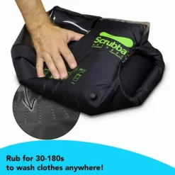 SCRUBBA WASH BAG 13.5L Black, tvättpåse resa, drybag med inbyggd tvättbräda