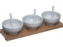 Secret de Gourmet för snacks, 3 porslinsskålar + skedar och fat
