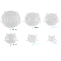 Set med 6 expanderbara vita mikrovågslock i silikon - 6 storlekar HobbyTech