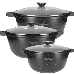 Set med 3 grytor med non-stick och antibakteriellt beläggning 24/28/32cm Cheffinger Svart