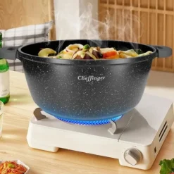 Set med 3 grytor med non-stick och antibakteriellt beläggning 24/28/32cm Cheffinger Svart