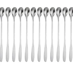 Set med 12 långa skedar i rostfritt stål - Längd 18,9 cm - För Latte Macchiato, cocktails, desserter och mycket mer