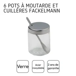 Set med 6 senapsburkar med sked Fackelmann